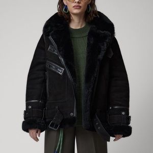 the arrivals moya suede shearling leather aviator jacket XS